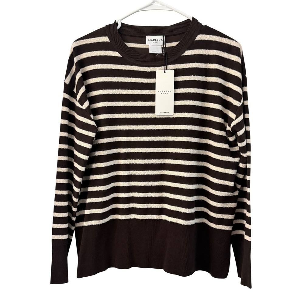 Marella Sport Texas Stripe Sweater Brown Cream Viscose Blend NWT Size M